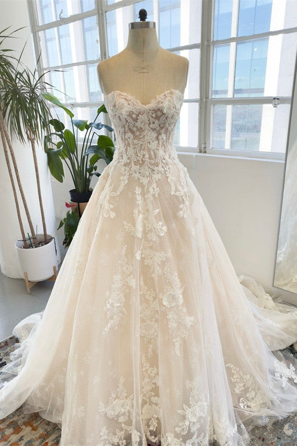 Bmbride Long A-line Sweetheart Tulle Lace Wedding Dresses