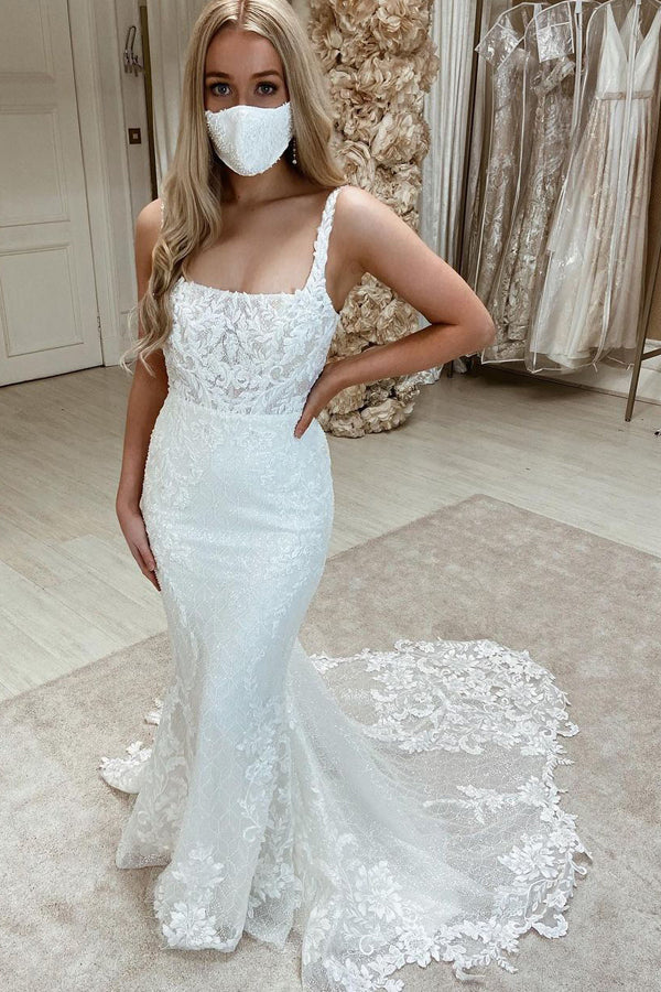 Bmbride BC5904 Mermaid Wedding Dresses with Sleeveless Bateau Neckline and Appliques Tulle