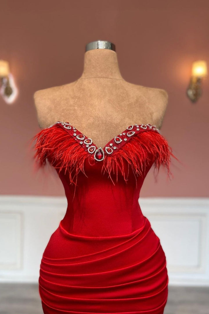 Red Long Sleeveless Tassel Decoration Sweetheart Satin Prom Dress