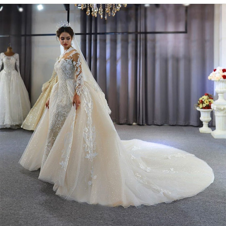 Bmbride A-Line Sweetheart Long Sleeve Lace Wedding Dress