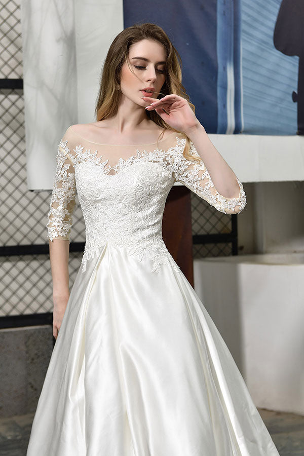 Bmbride Lace-up A-Line Applique Satin Wedding Dress