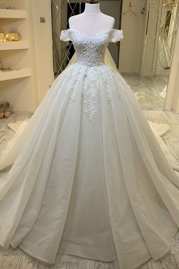 Bmbride A-Line Sweetheart Off-the-Shoulder Lace Ruffles Wedding Dress