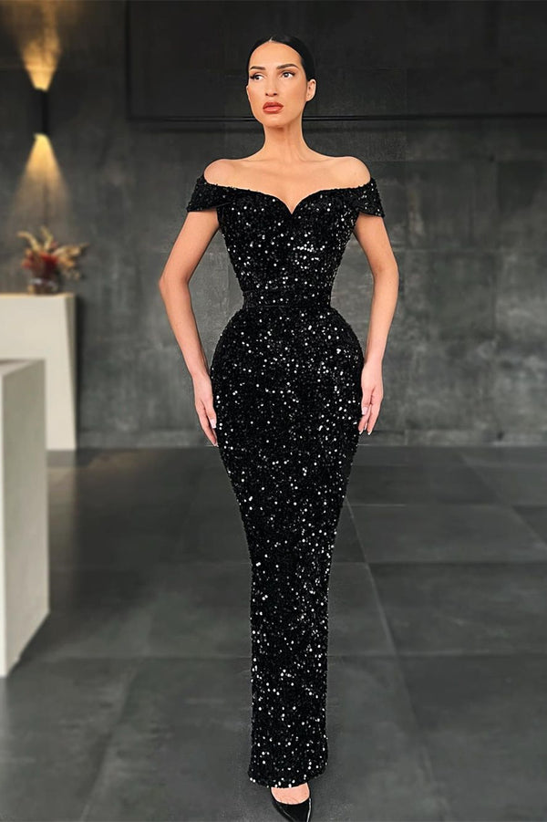 Off-the-Shoulder Mermaid Prom Dress in Black