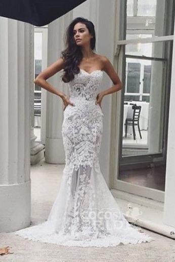 Bmbride Sweetheart Mermaid Lace Appliques Long Wedding Dress