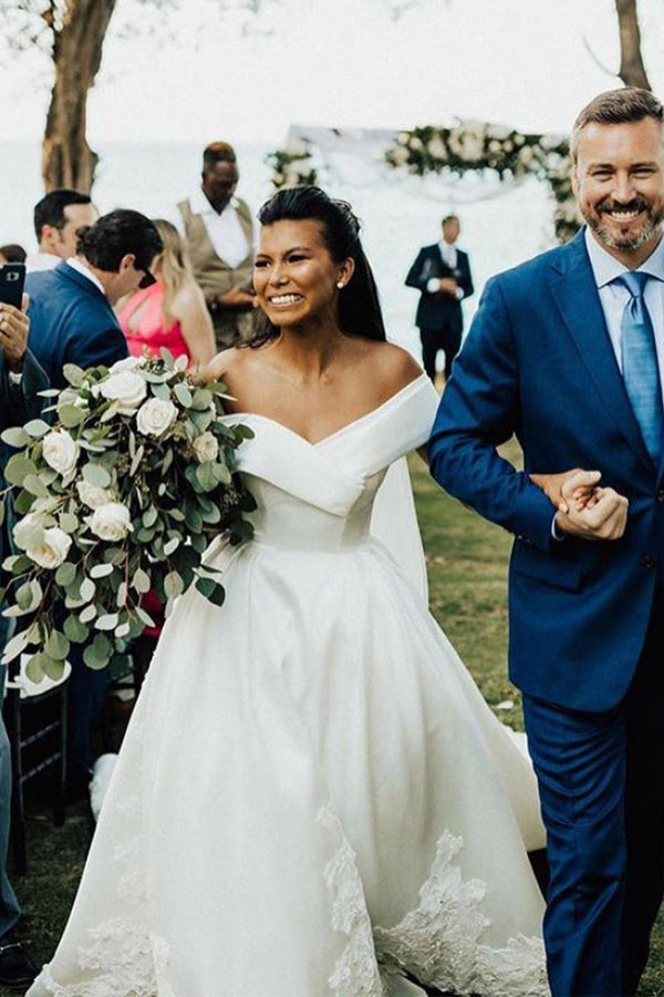 Bmbride Off The Shoulder White Lace Ball Gown Wedding Dress