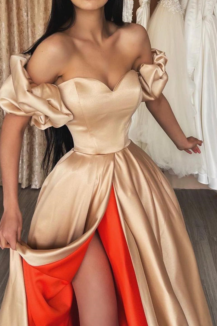 Off-the-Shoulder Long Prom Dress With Split: Sweetheart