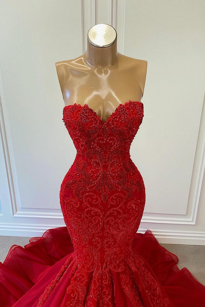 Sleeveless Mermaid Prom Dress with Beadings in Red Sweetheart