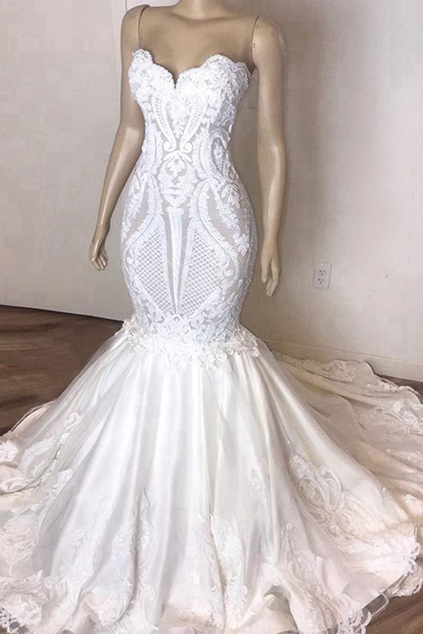 Bmbride Strapless Appliques Mermaid Wedding Dress