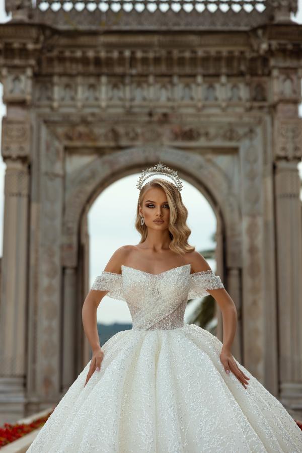 Bmbride Off the Shoulder Sequined Wedding Dress