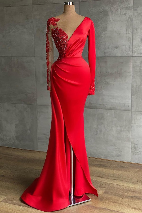 Mermaid Red Long Sleeves Prom Dress