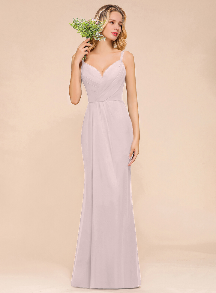 Fantastic Spaghetti Straps V-Neck Mermaid Chiffon Floor-Length Dress-koscy