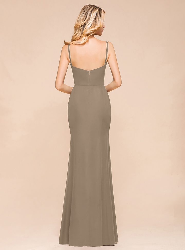 Fantastic Spaghetti Straps V-Neck Mermaid Chiffon Floor-Length Dress-koscy