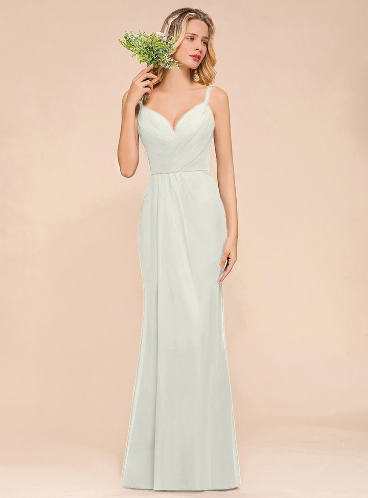 Fantastic Spaghetti Straps V-Neck Mermaid Chiffon Floor-Length Dress-koscy