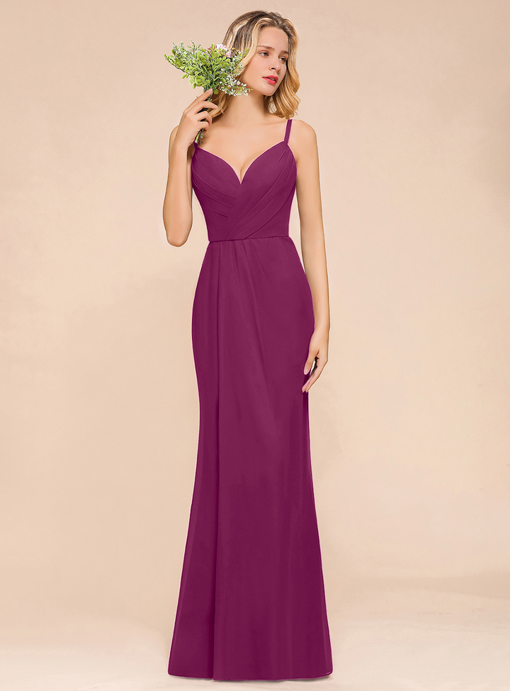 Fantastic Spaghetti Straps V-Neck Mermaid Chiffon Floor-Length Dress-koscy