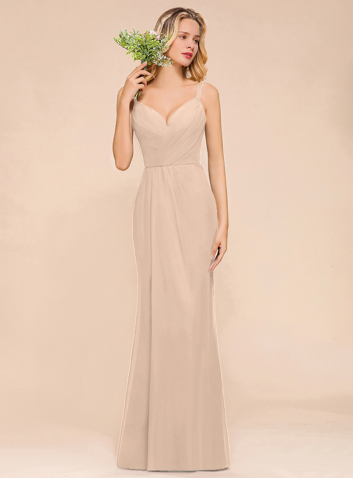 Fantastic Spaghetti Straps V-Neck Mermaid Chiffon Floor-Length Dress-koscy