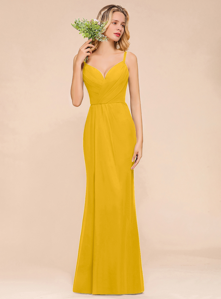 Fantastic Spaghetti Straps V-Neck Mermaid Chiffon Floor-Length Dress-koscy