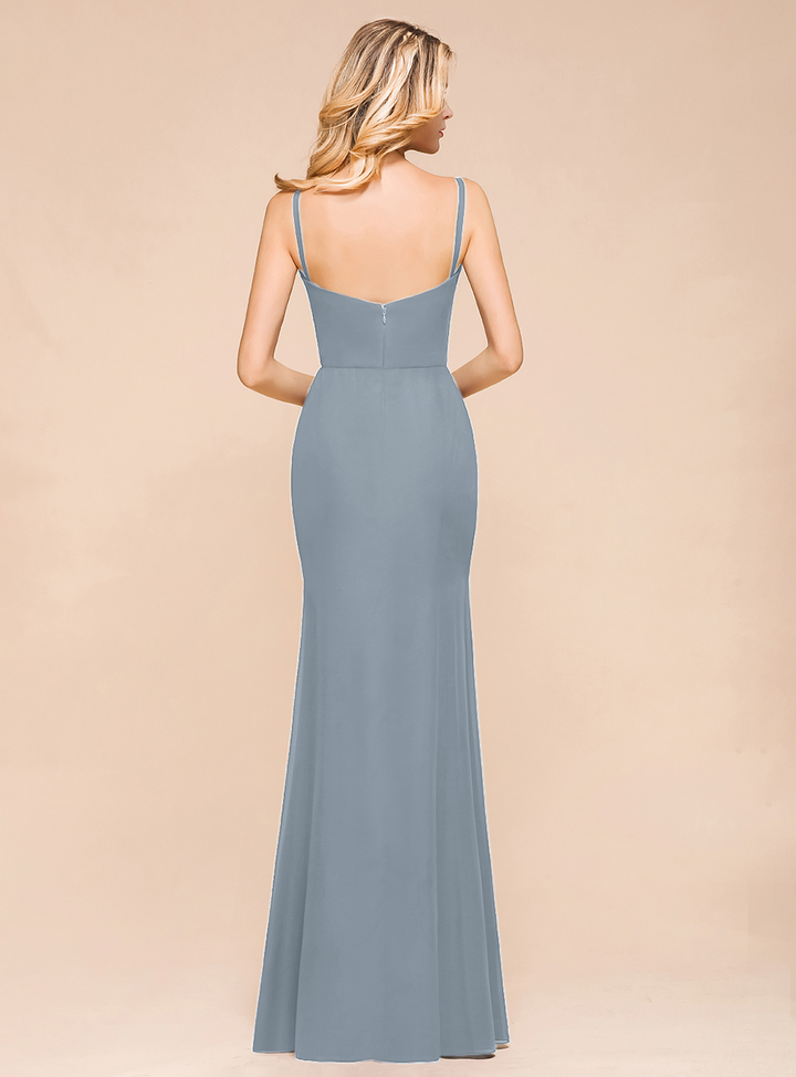 Fantastic Spaghetti Straps V-Neck Mermaid Chiffon Floor-Length Dress-koscy