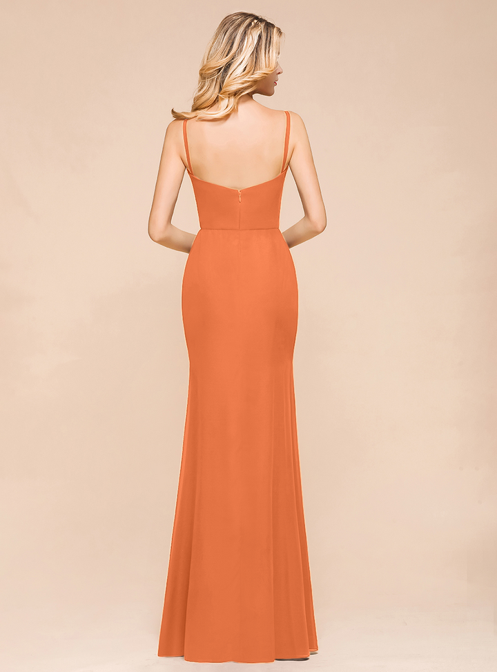 Fantastic Spaghetti Straps V-Neck Mermaid Chiffon Floor-Length Dress-koscy