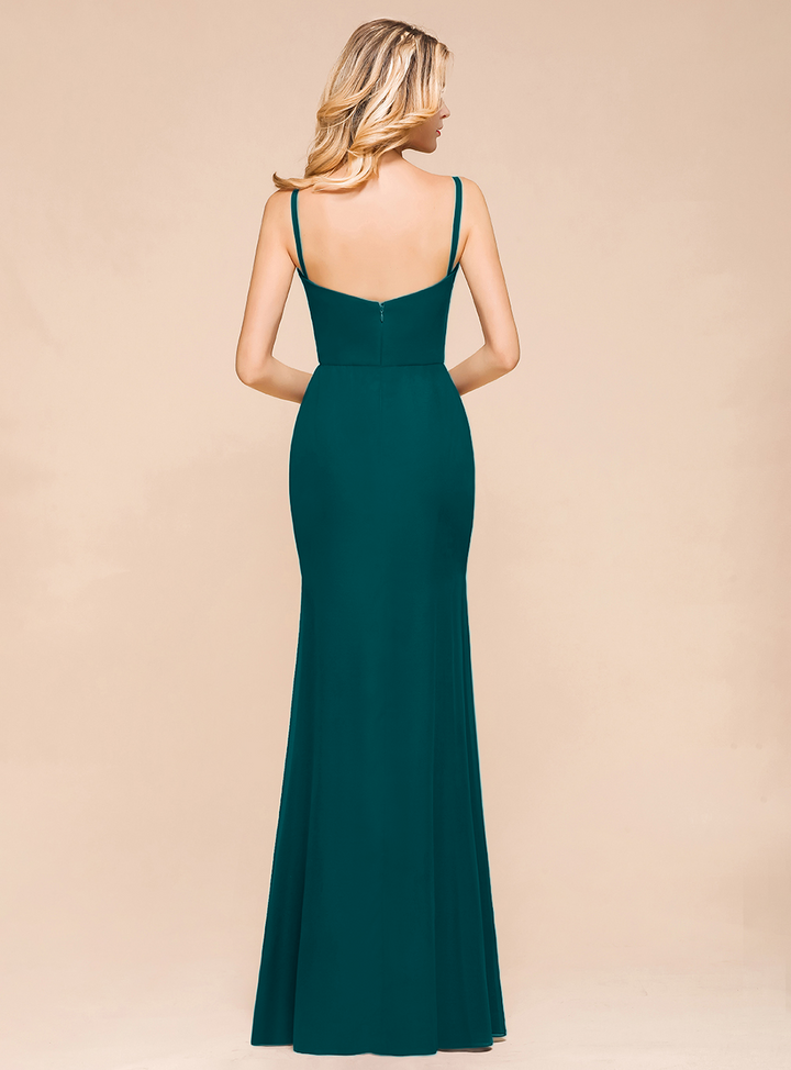 Fantastic Spaghetti Straps V-Neck Mermaid Chiffon Floor-Length Dress-koscy