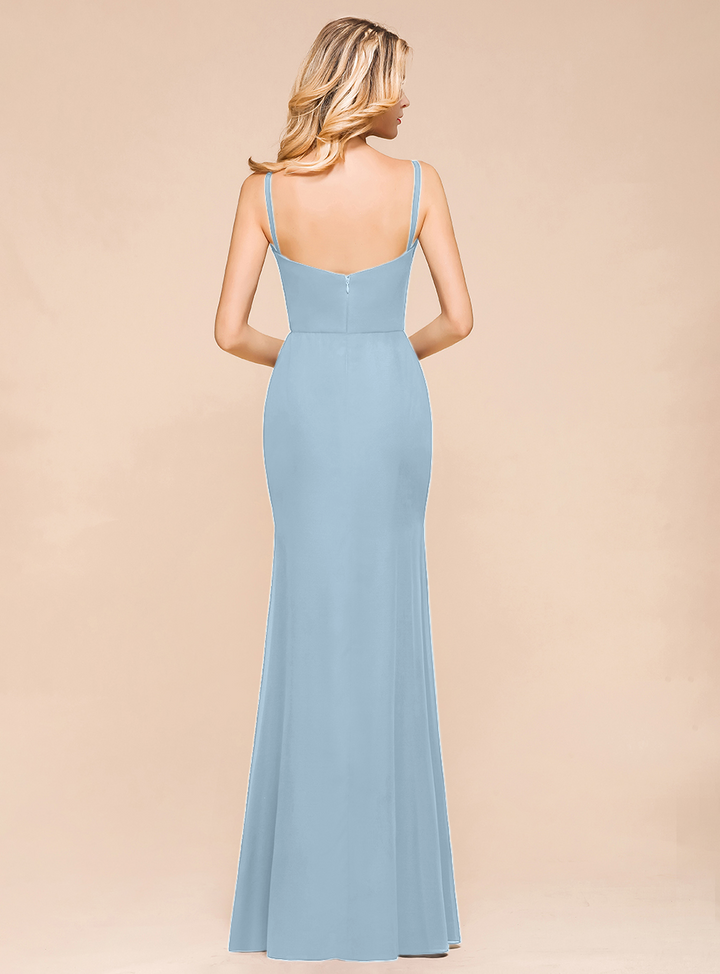 Fantastic Spaghetti Straps V-Neck Mermaid Chiffon Floor-Length Dress-koscy