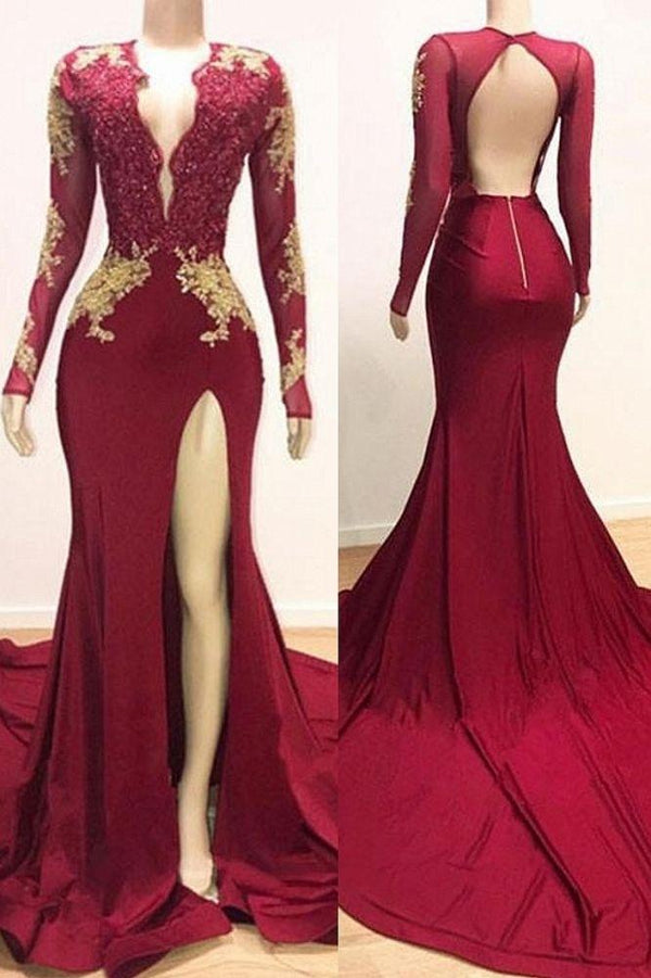 Mermaid Evening Dress with Long Sleeves and Lace Appliques