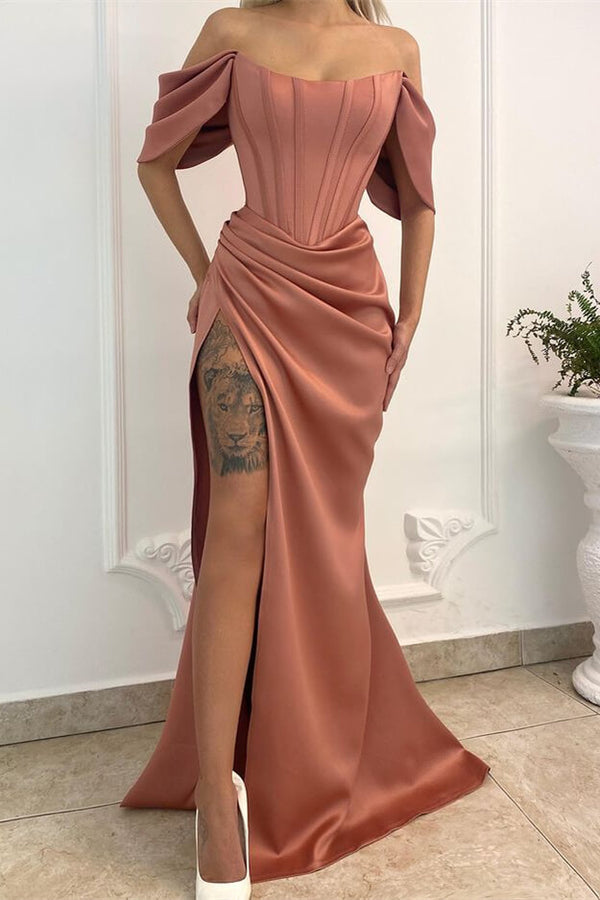 Off-the-Shoulder Long Mermaid Prom Dress With Split