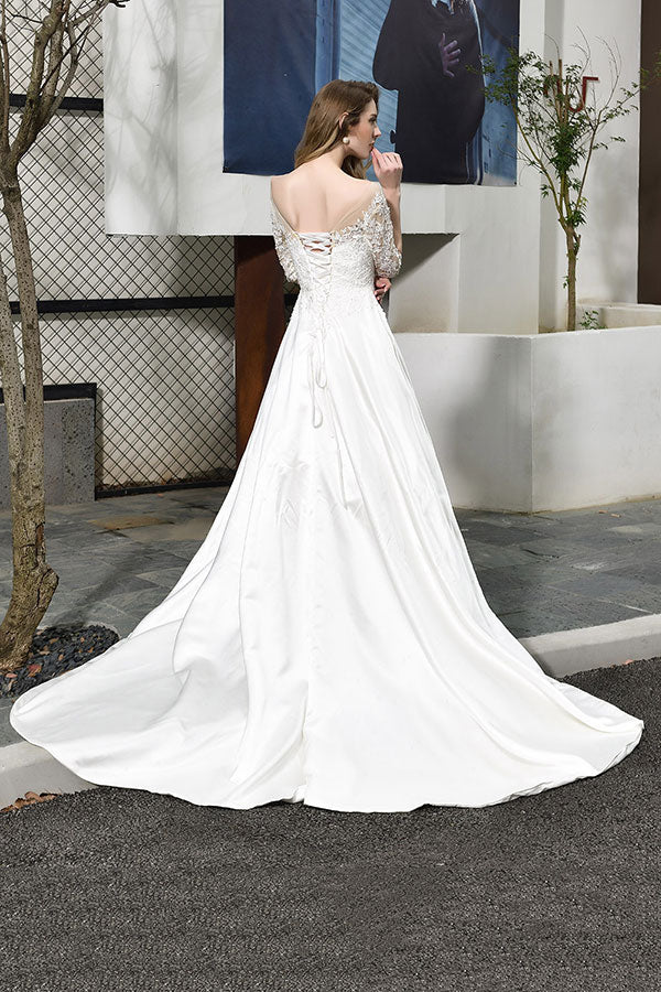 Bmbride Lace-up A-Line Applique Satin Wedding Dress