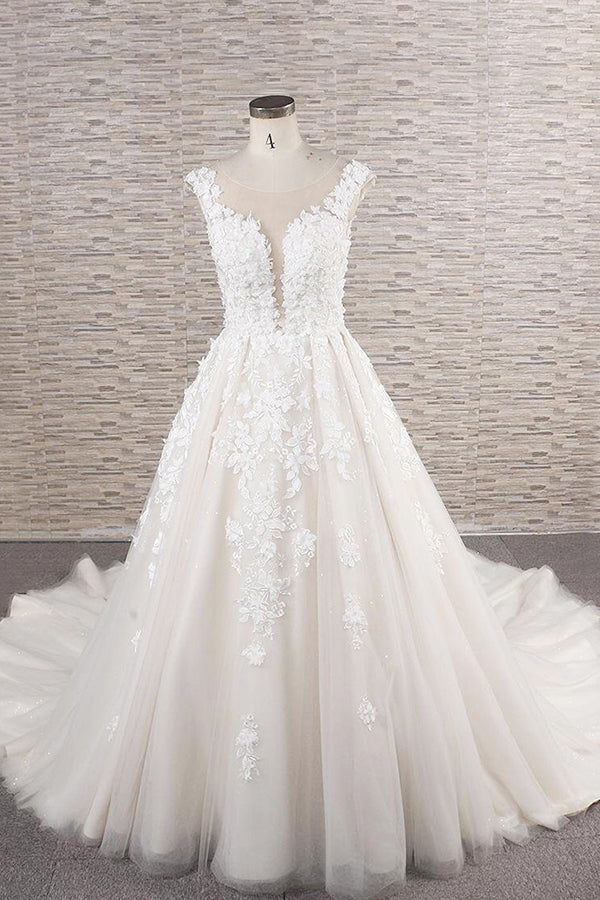 Bmbride Exquisite Lace Appliqués Tulle A-line Bridal Gown