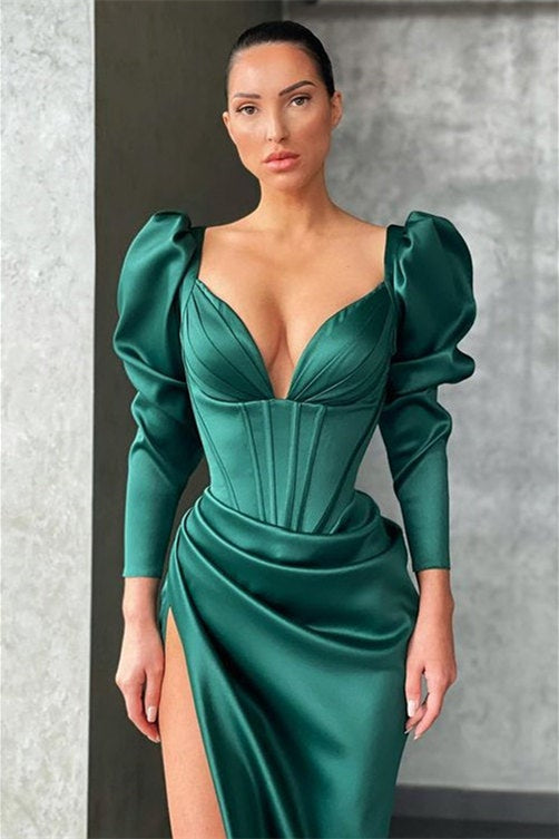 Mermaid Dark Green Long Sleeves Prom Dress