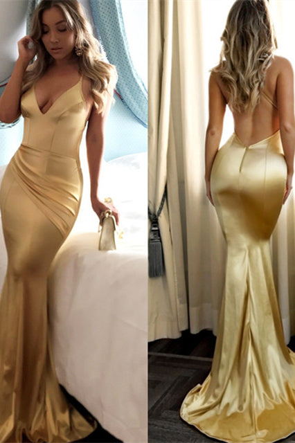 Online Daffodil V-Neck Sleeveless Mermaid Evening Dress Long