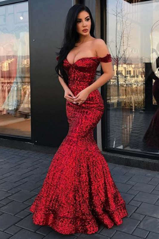 Mermaid Prom Dress Off-the-Shoulder with Sequins