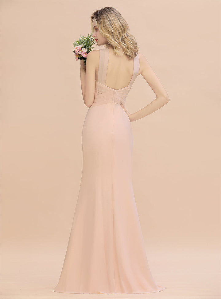 Halter Backless Chiffon Mermaid Floor-Length Dress-koscy