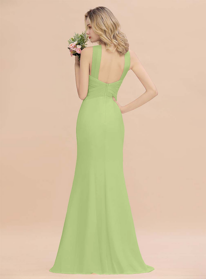 Halter Backless Chiffon Mermaid Floor-Length Dress-koscy