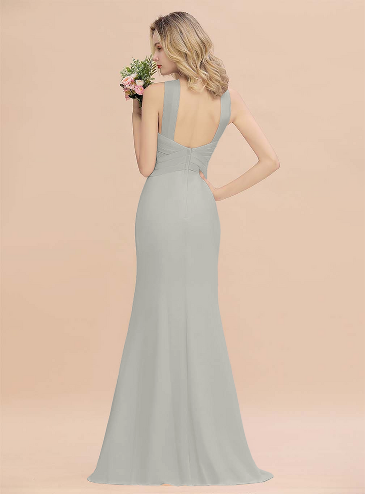 Halter Backless Chiffon Mermaid Floor-Length Dress-koscy