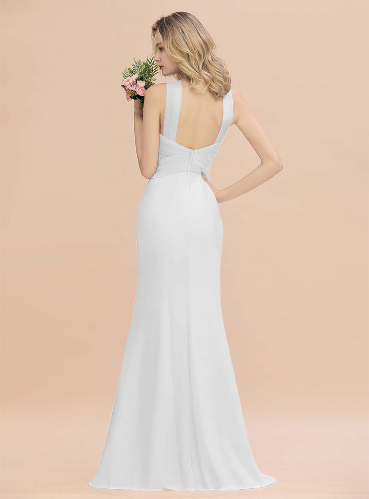 Halter Backless Chiffon Mermaid Floor-Length Dress-koscy