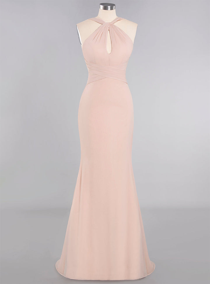 Halter Backless Chiffon Mermaid Floor-Length Dress-koscy