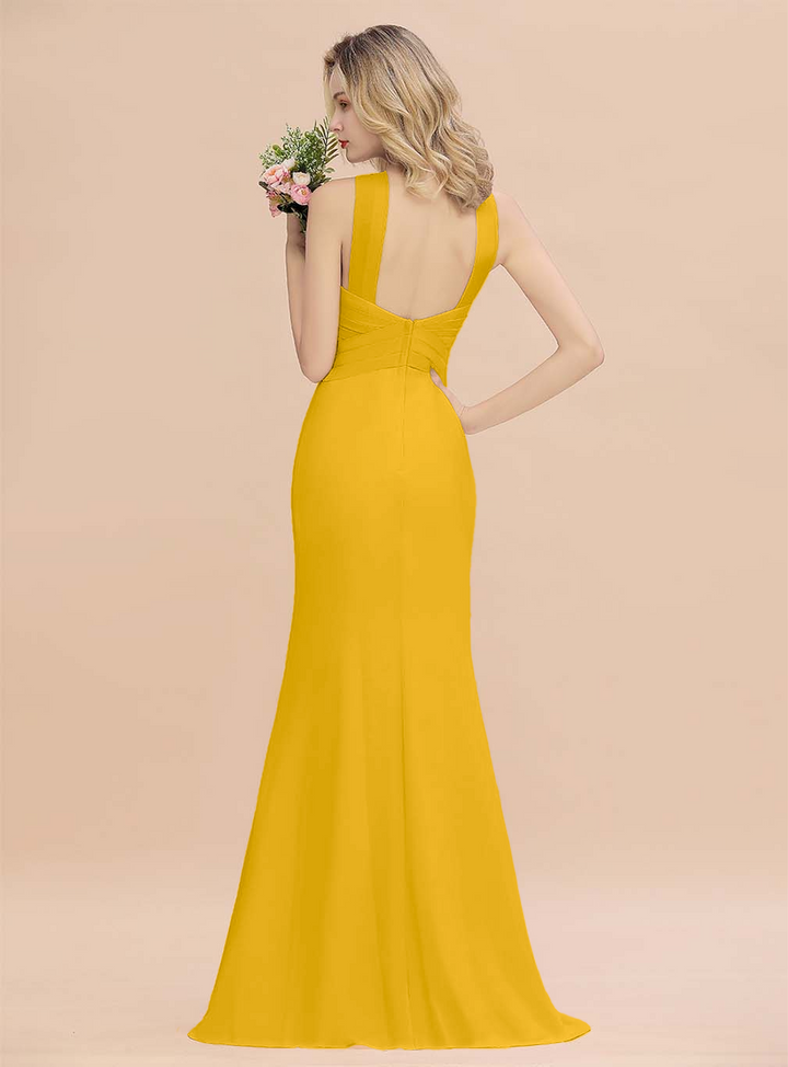 Halter Backless Chiffon Mermaid Floor-Length Dress-koscy