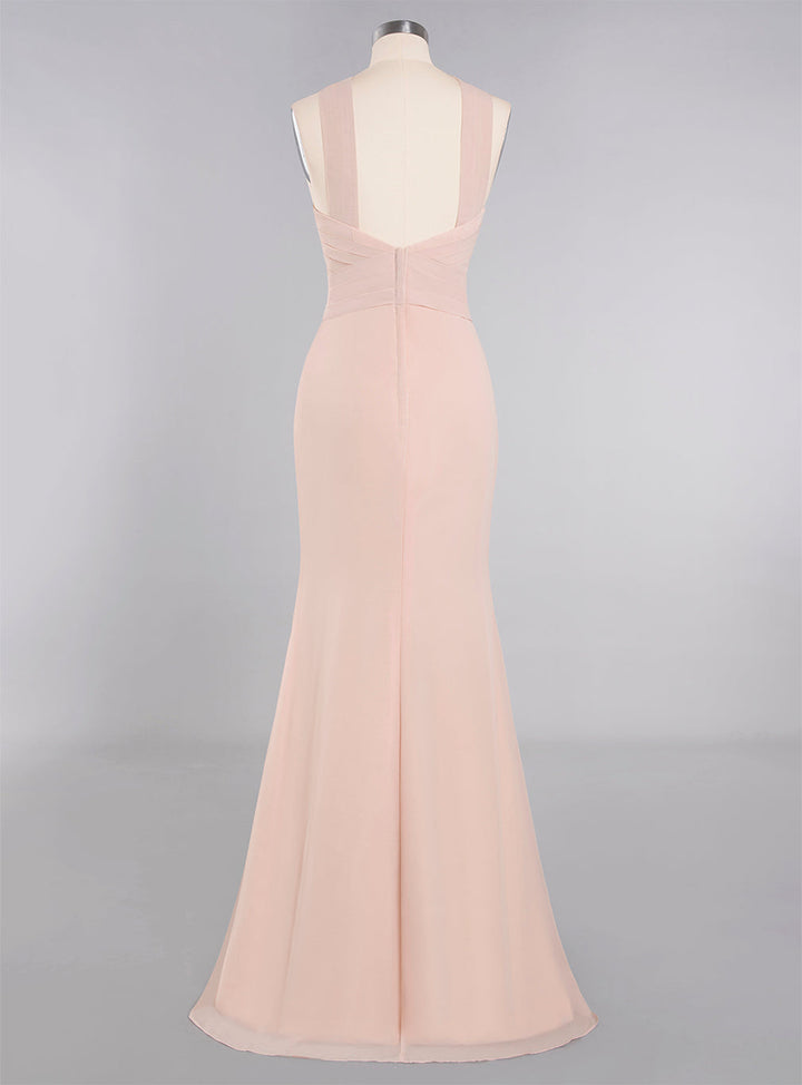 Halter Backless Chiffon Mermaid Floor-Length Dress-koscy