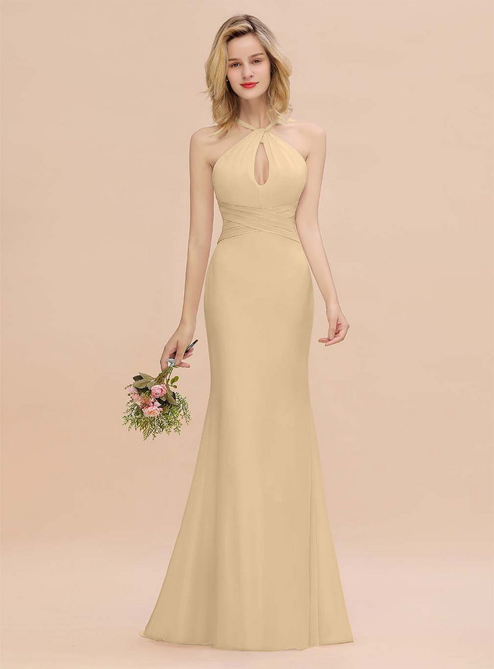 Halter Backless Chiffon Mermaid Floor-Length Dress-koscy