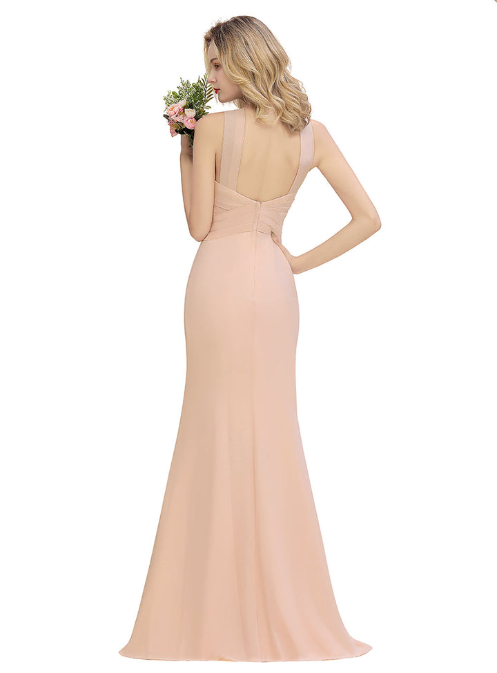 Halter Backless Chiffon Mermaid Floor-Length Dress-koscy