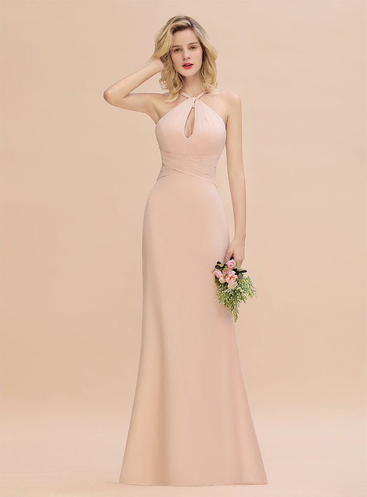 Halter Backless Chiffon Mermaid Floor-Length Dress-koscy