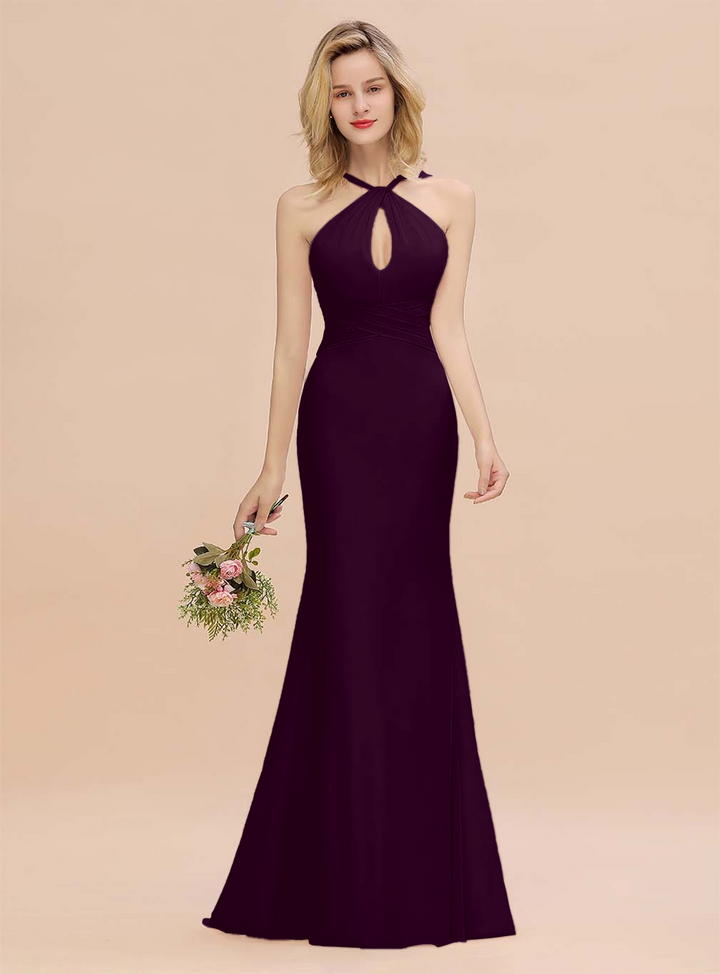 Halter Backless Chiffon Mermaid Floor-Length Dress-koscy