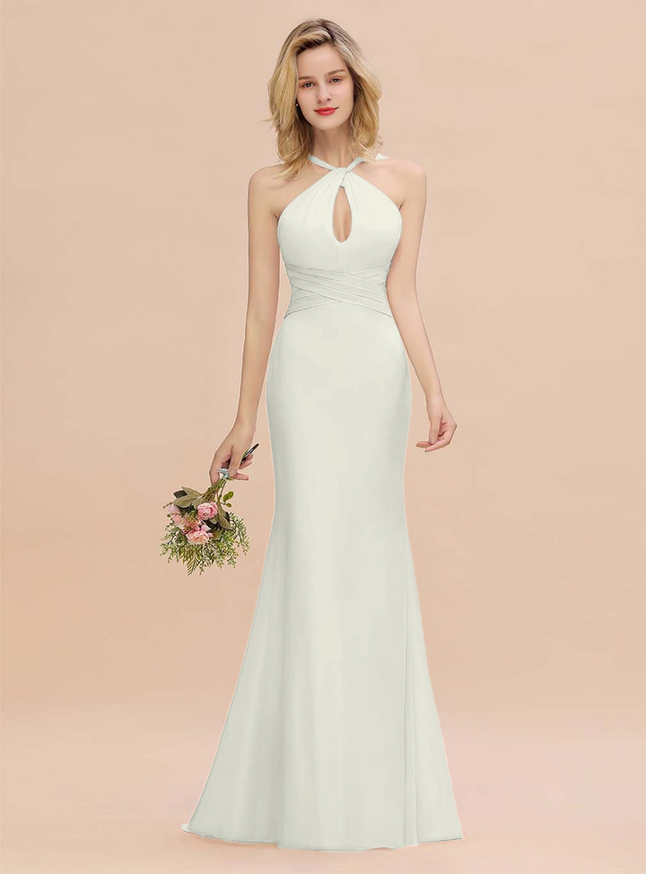 Halter Backless Chiffon Mermaid Floor-Length Dress-koscy