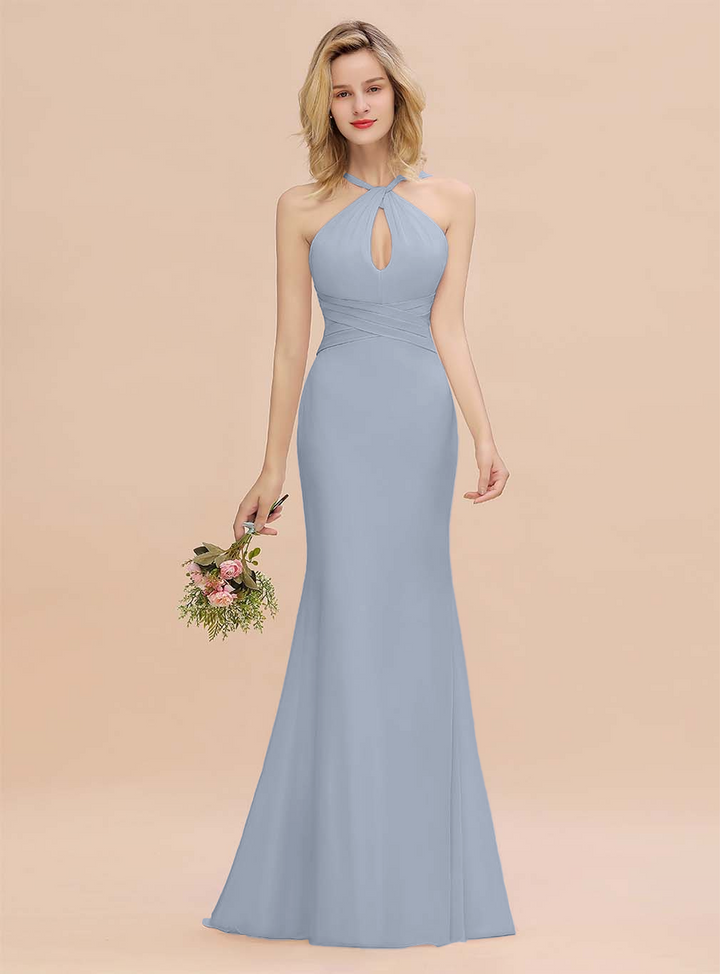 Halter Backless Chiffon Mermaid Floor-Length Dress-koscy