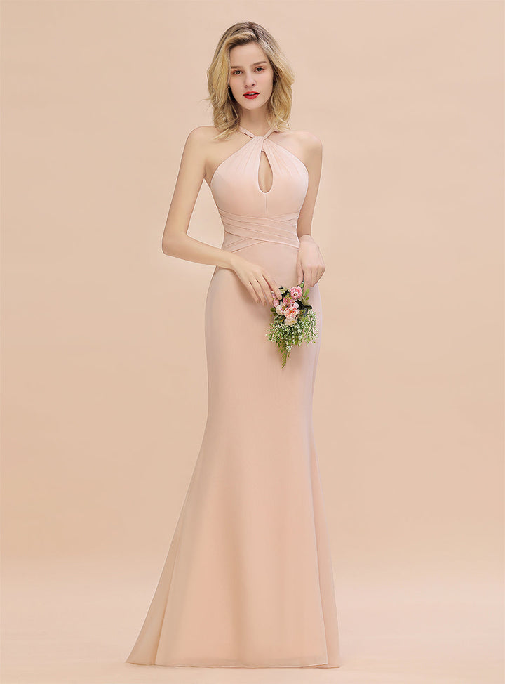 Halter Backless Chiffon Mermaid Floor-Length Dress-koscy