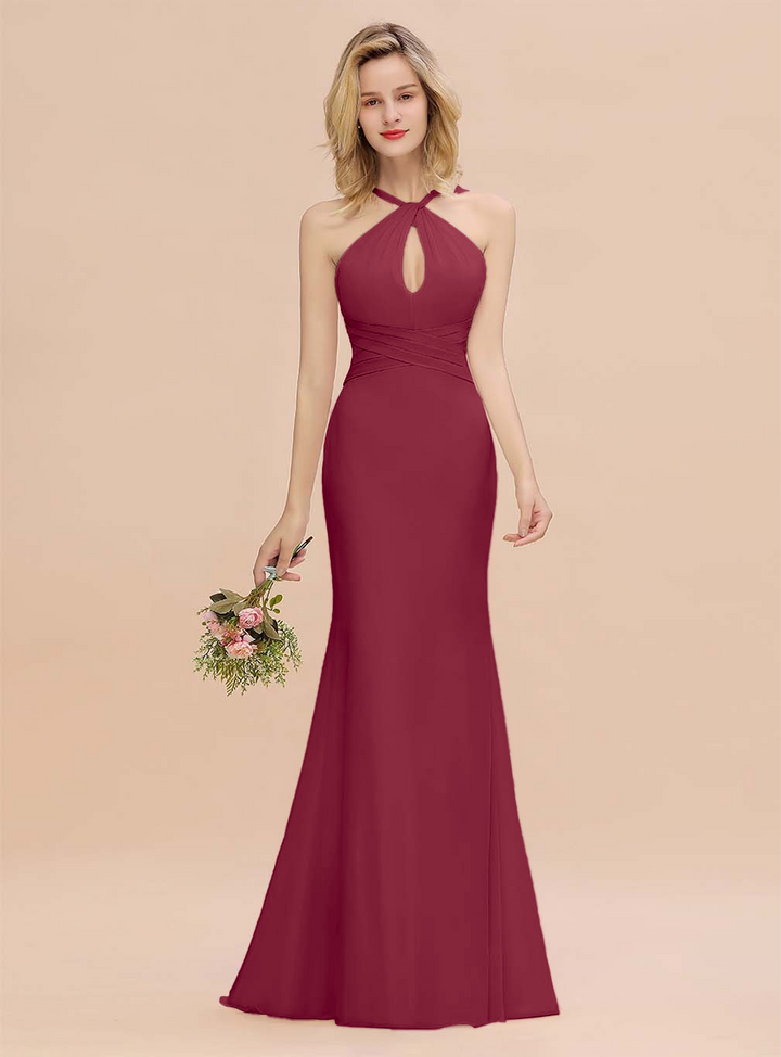 Halter Backless Chiffon Mermaid Floor-Length Dress-koscy