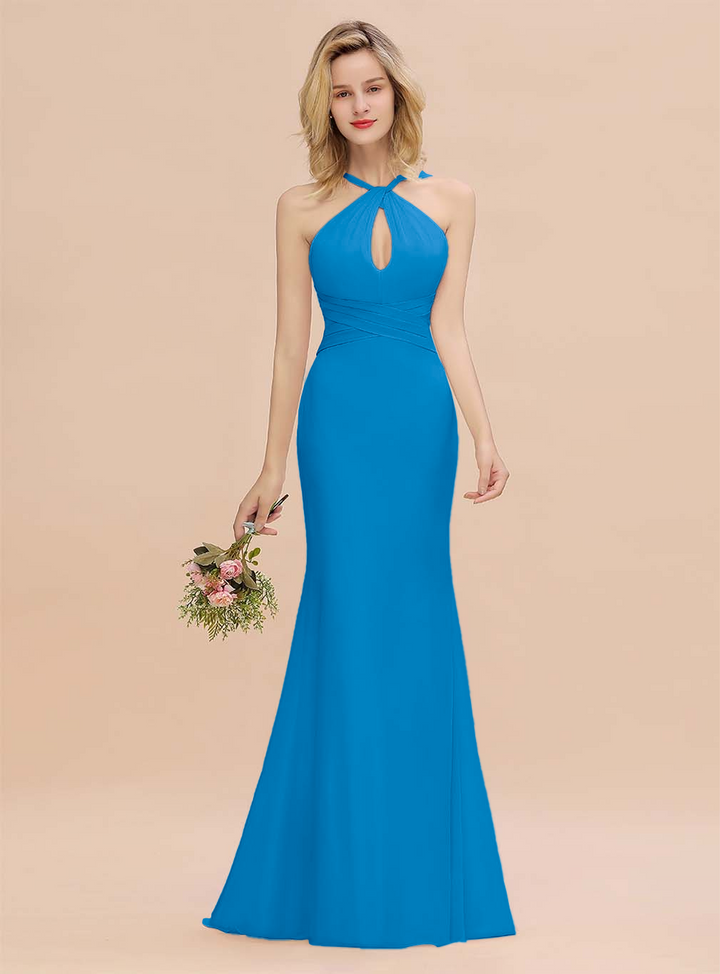 Halter Backless Chiffon Mermaid Floor-Length Dress-koscy