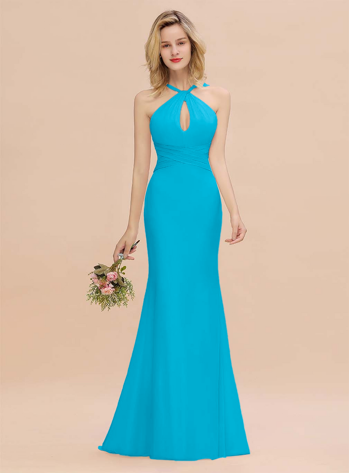 Halter Backless Chiffon Mermaid Floor-Length Dress-koscy