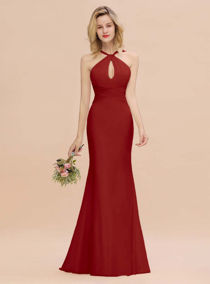 Halter Backless Chiffon Mermaid Floor-Length Dress-koscy