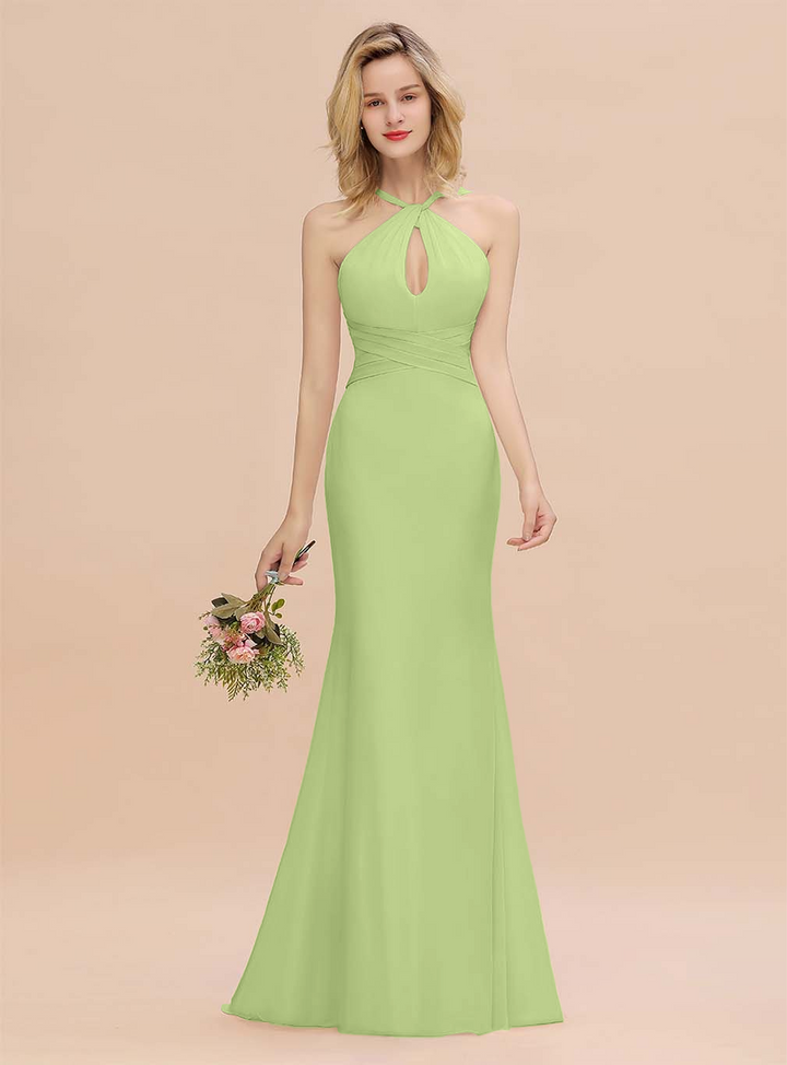 Halter Backless Chiffon Mermaid Floor-Length Dress-koscy